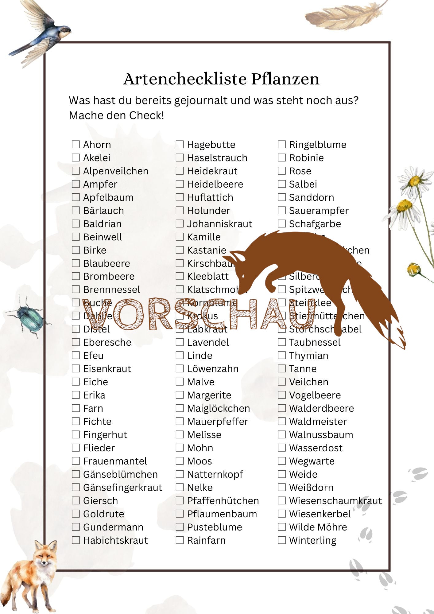 Nature Journal Printable Naturtagebuch druckbar