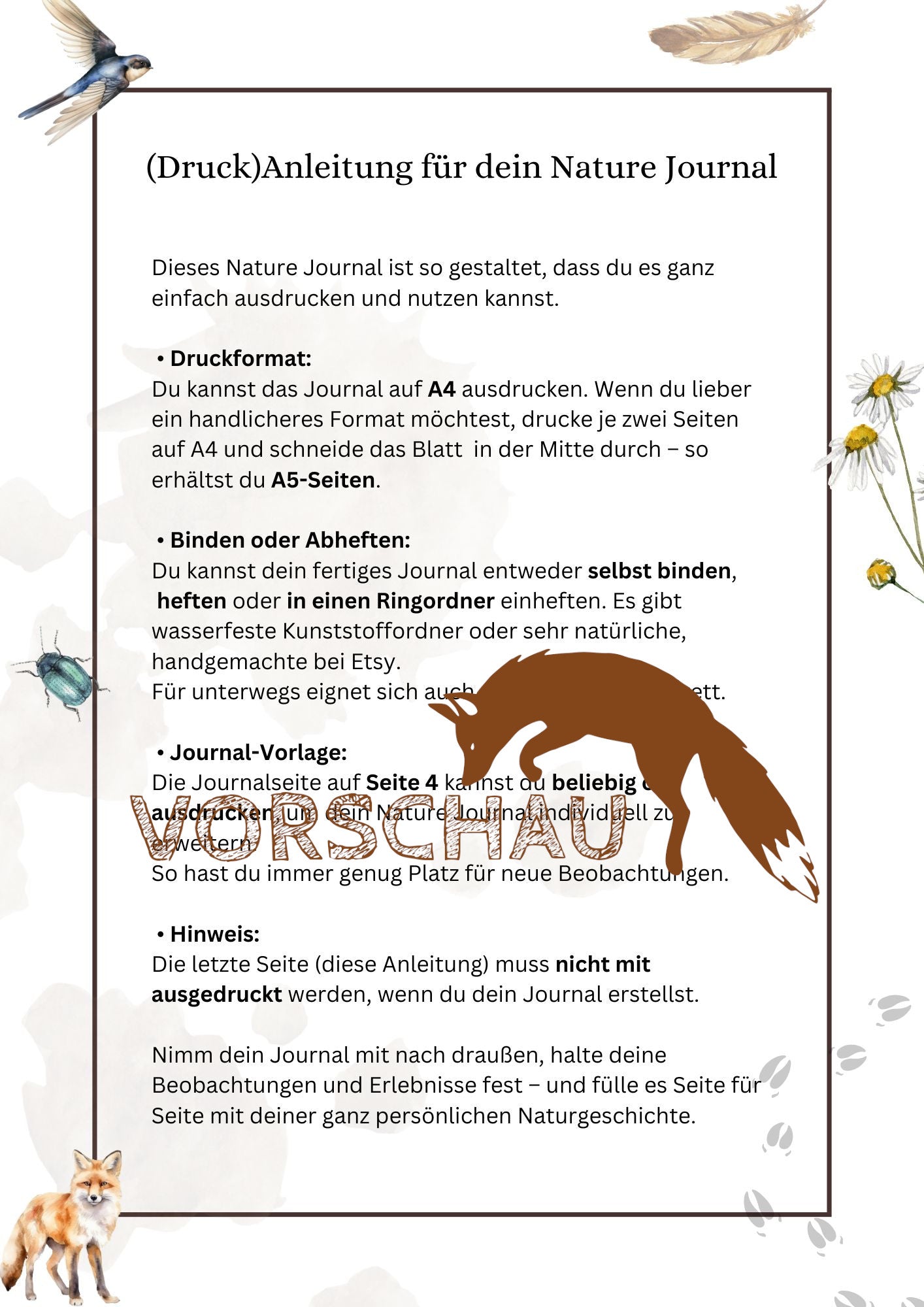 Nature Journal Printable Naturtagebuch druckbar
