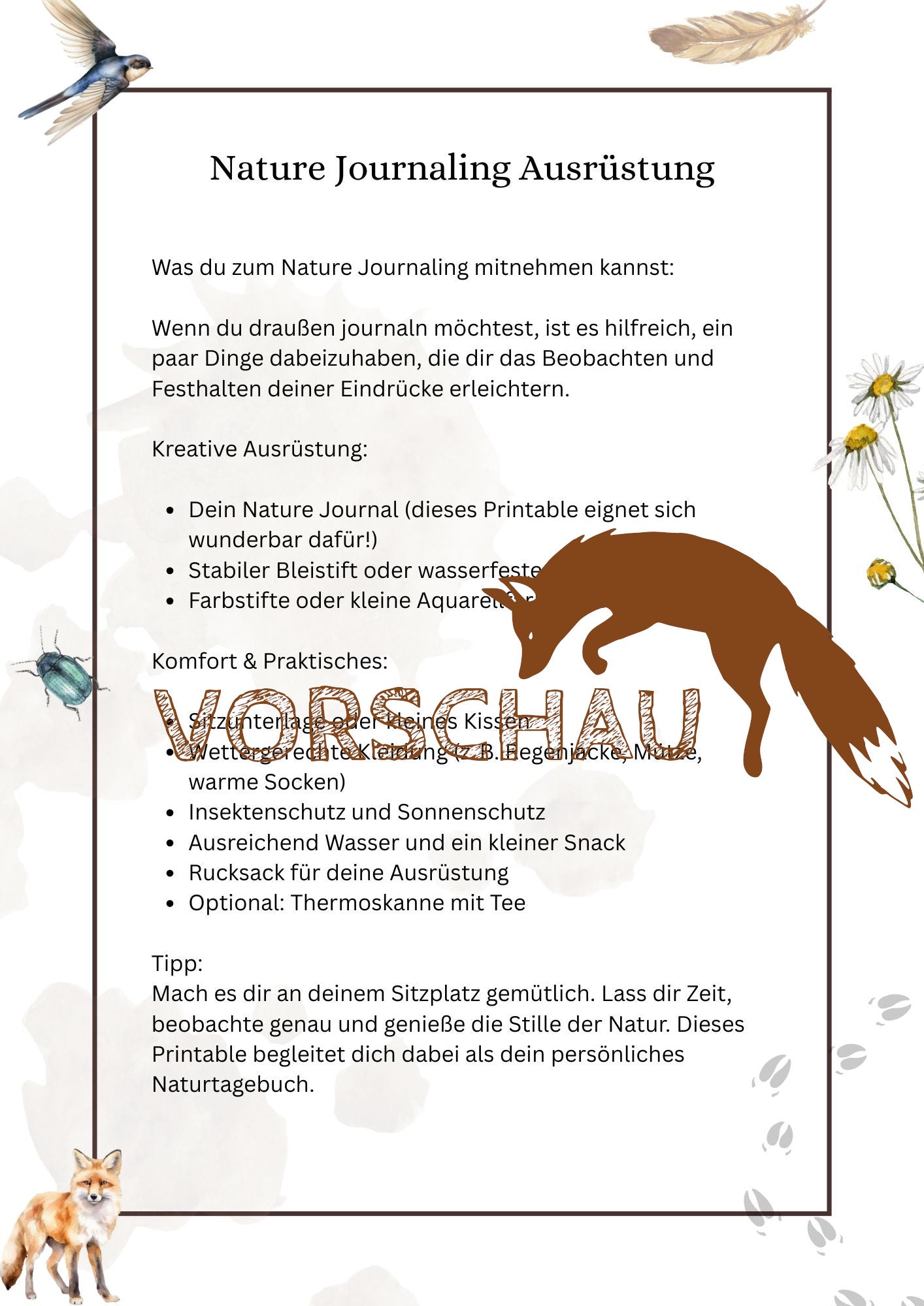 Nature Journal Printable Naturtagebuch druckbar